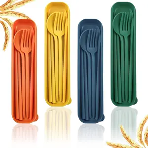 4 Sets Reusable Utensils Set with Case,Camping Cutlery Set Travel Silverware Set with Case Lunch Utensils Set for Work,Utensil Sets for Lunch Picnic Daily Use Outdoor (COLOR B)