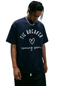 Vuasad Men's Casual Loose-Fit Short Sleeve T-Shirt, Letter Heart Print, Long Top, Pure Cotton, Trendy Fashion, Versatile Half-Sleeve