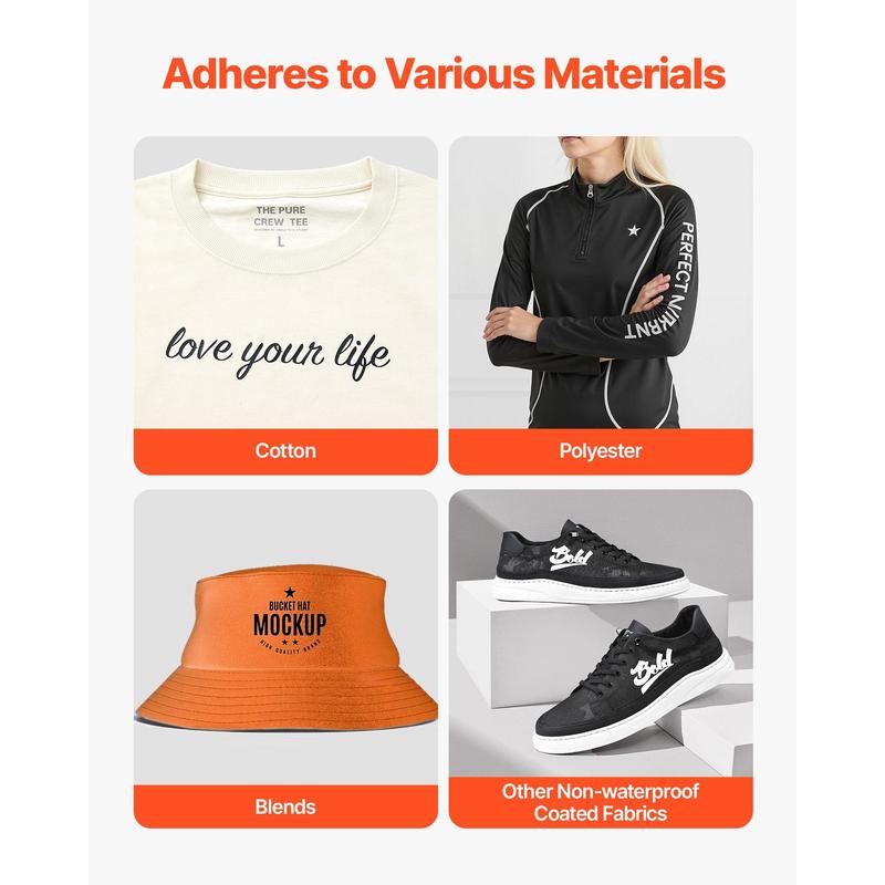 VEVOR Heat Transfer Vinyl, 12 in x 25 ft, Glossy Black HTV Iron on Vinyl Roll, Easy to Cut and Weed, Strong Adhesion, Compatible with Cutting Machines, for Various Materials, T-shirts, Pillows, Hats