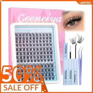 Geeneiya 12-14-16MM Wispy Lash Clusters Kit Natural Eyelash Clusters Kit DIY Lash Extension Kit C Curl Eyelash Extension Kit 12-16MM Short Individual Lashes with Lash Bond and Seal for Beginners