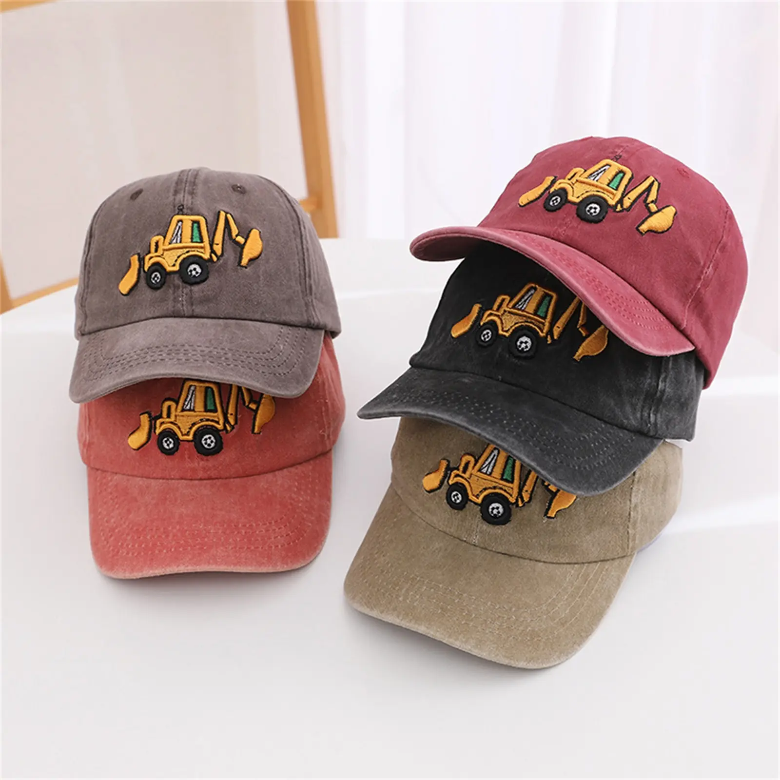 [Yomi Kids] Toddler Excavator Baseball Hat, Embroidery Adjustable Kids Baseball Hat, Toddler Boy Girl Birthday Gift