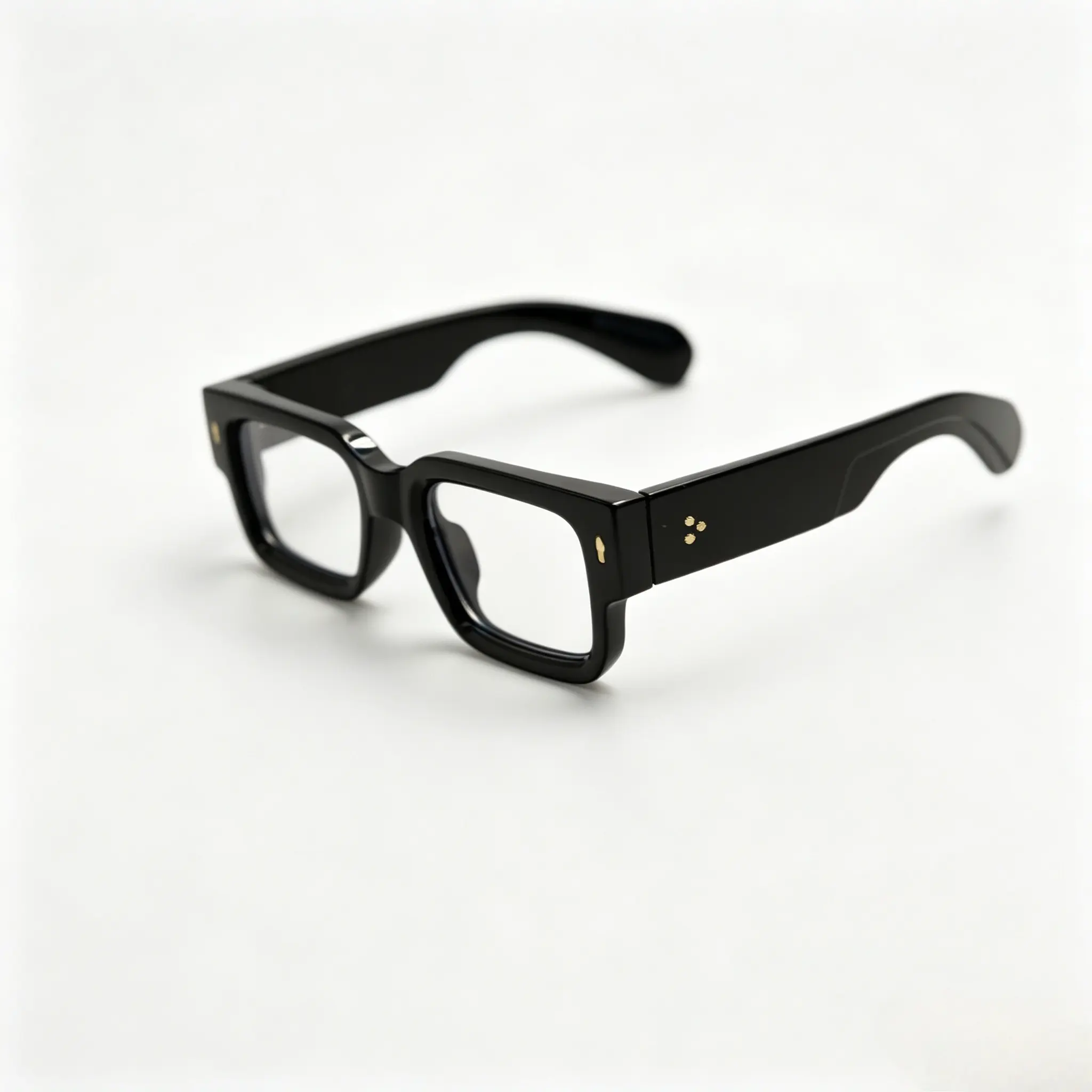 Vintage Thick Square Anti Blue Light Glasses, Glossy Black Solid Acetate Frame Metal Stud Detail, Anti Eye Fatigue Screen Glasses for Gaming Office Streetwear
