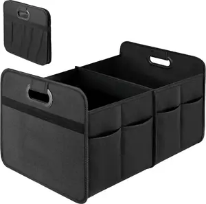 Simple Deluxe Car Trunk Organizer, 2 Compartments Collapsible Trunk Storage, Anti-slip Design, Made of Waterproof 600D Oxford Polyester, Suitable for SUV, Minivan, Truck, Standard Size, Black