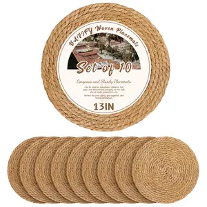 Set of 12 Round Woven Placemats Plate Chargers, Boho Farmhouse Rustic Woven Place Mats for Kitchen Dining Party Table Decor, Rattan Wicker Table Mats Jute Braided Chargers for Dinner Plates