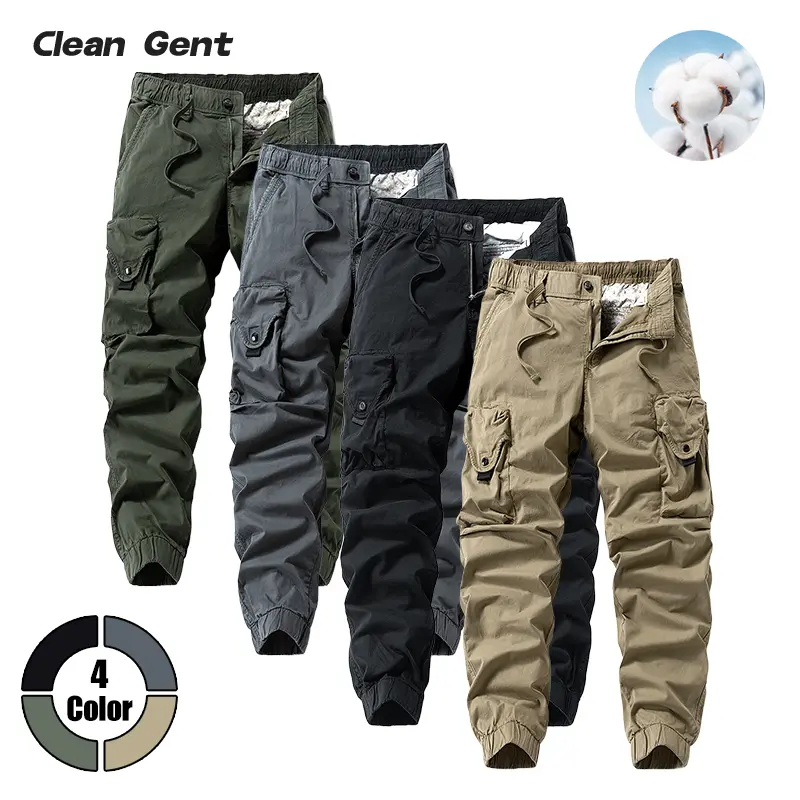 Clean Gent men’s cargo pants with flap pockets, made from cotton fabric—soft, comfortable, and breathable—with drawstring, zipper, and button design; trendy classic fit; versatile for spring and autumn; a great Father’s Day gift.