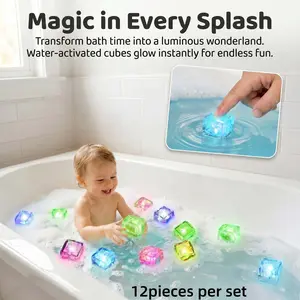 12pcs Glow-In-The-Dark Magic Ice Blocks, Water-Activated Sensory Toys for Kids, Safe Eco-Friendly Bath Play, Party Wedding Christmas Gifts, Water Activation