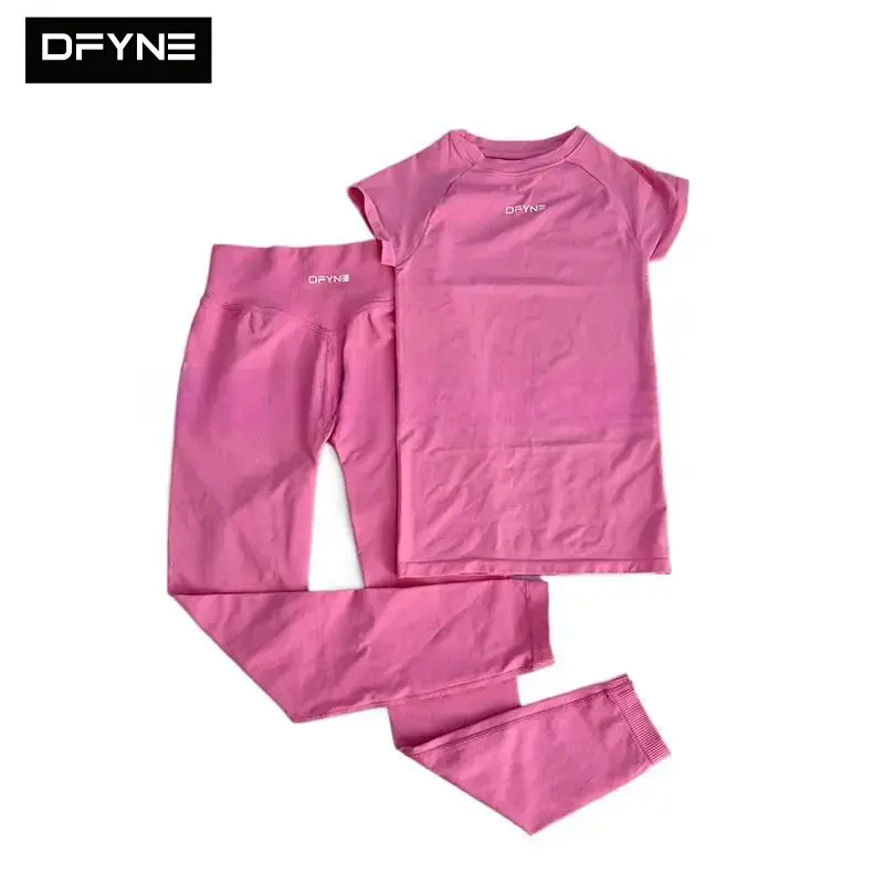 DFYNE Sculpting Activewear Set – Short Sleeve Workout Shirt & Tummy Control Leggings for Women