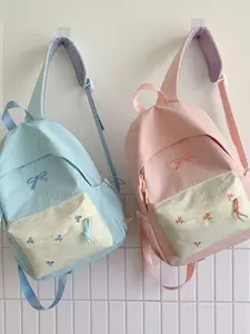Cute Bow School Style Girls Backpack, Butterfly Embroidery Travel Bag, Large Capacity Student Bookbag, Sweet Teenage School Bag, School Backpacks