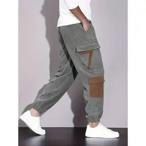 Men’s color-block corduroy pants with a drawstring waist, autumn–winter casual comfortable pocket pants, men’s everyday wear pants, casual fit GARMENTARY