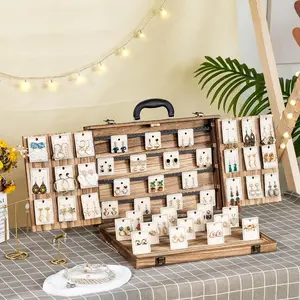Earring Display for Selling, Portable Wood Jewelry Display Case, Large Capacity Jewelry Display for Selling, Earring Card Holder Organizer with Lock for Earrings, Bracelets, Necklaces