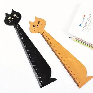 Cat Shaped Ruler, 1 Count Cute Portable Wood Animal Ruler, School Home Stationery, Office Measuring Supplies for Home School Office