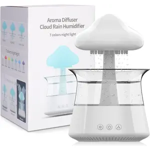 Cloud Rain Humidifier for bedroom with  Rain Sounds Sleep Aid, Waterfall Night Light, Mushroom Design Air Moisturizer,Room Decor Aesthetic for living room (White)