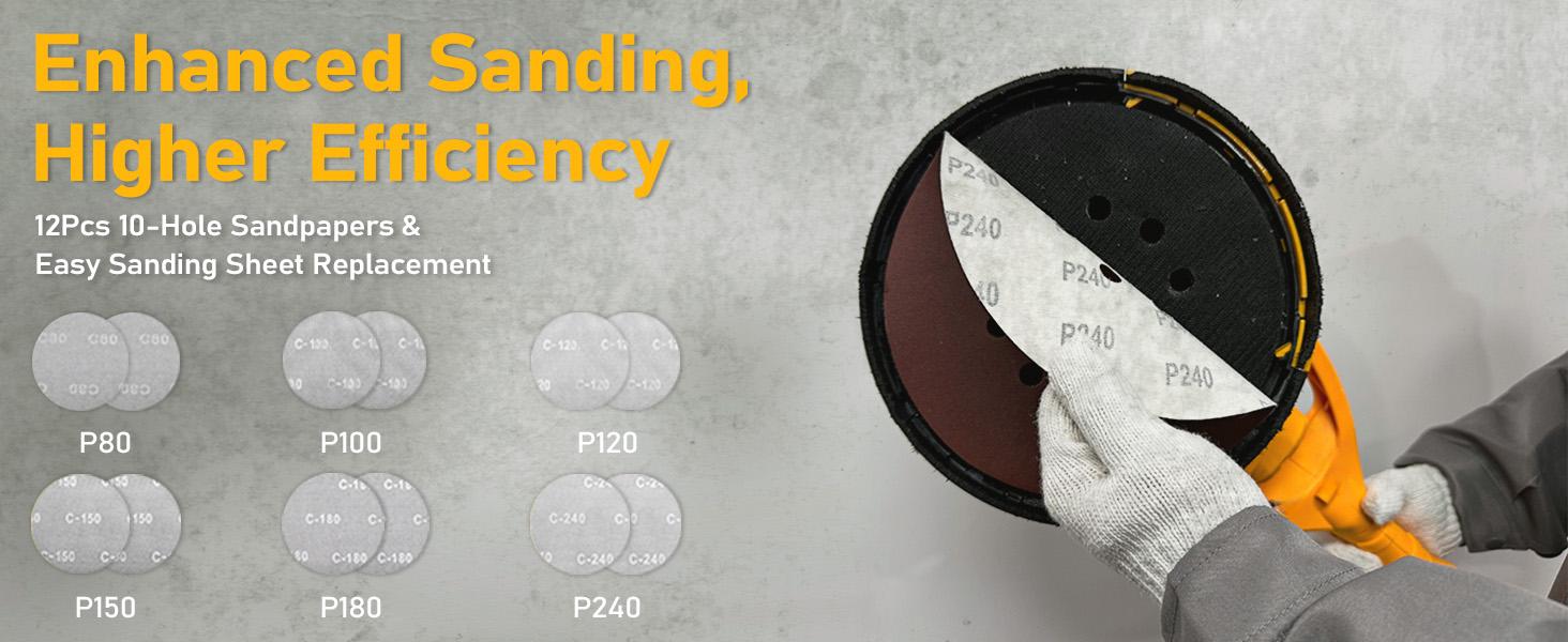 GEVEELIFE Electric Drywall Sander with Vacuum, 13000Pa Suction Power, 120° Pivoting Head & Ergonomic Handle, Foldable Wall Sander with LED Light & Dust Bag for Ceilings & Walls