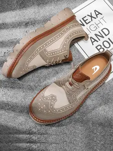 New Men's Large Size Casual Shoes, Mesh Breathable Thick Sole Anti-Slip Lightweight British Brogue Slip-On Men's Shoes