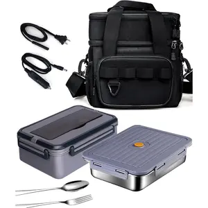 60oz Electric Lunch Box for Adults Men, 80W Heated Lunch Box with Insulated Lunch Bag,12v/24v/110v Portable  Warmer Heatable Lunchbox for   Work Travel