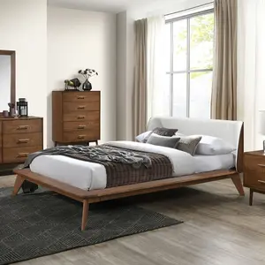 Lenzburg Mid-Century Modern Boucle Upholstered Platform Bed by FOA