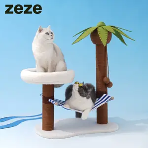 ZEZE Coconut Tree Cat Tree - Natural Wooden Design for Cats, Suitable for Indoor Use, Versatile Space for Play and Rest