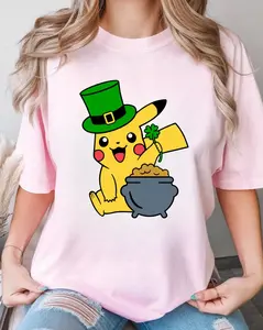 P0kem0n St Patrick's Day Coffee Shirt - Mickey & Friends 1x1 Casual Graphic Shirt - 50% Cotton/50% Polyester, Machine Washable, Unisex - Womenswear, Clothes