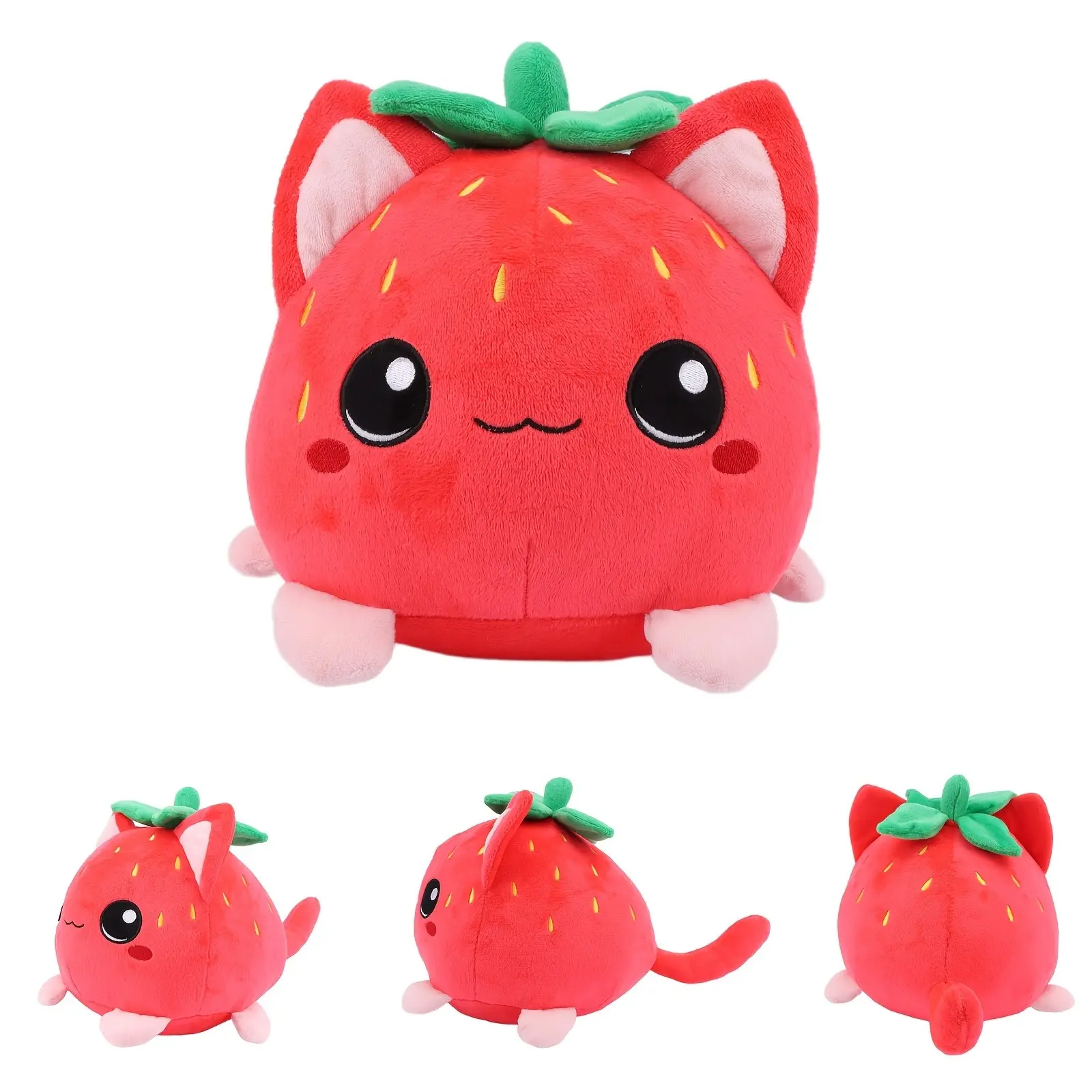 Adorable Strawberry Cat Plush - Soft Huggable Stuffed Toy with Cute Strawberry Pattern, Kawaii Fruit Cat Character Design, Perfect Gift for Cat Lovers & Kids, Charming Desk Decor & Collectible Plushie for Home