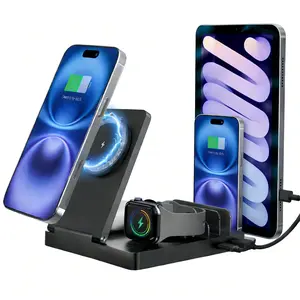 5-in-1 Magnetic Fast Charging Station | 15W All-in-One Dock for iPhone 17/16/15, iPad, iWatch, AirPods, Samsung & Type-C Devices | Effortless Compact Desktop Charging Organizer