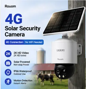 Rouom Solar Security Camera 4G+2K with Solar Panel and 2K Resolution for Enhanced Outdoor Surveillance