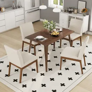 5-Piece Dining Table Set with One Solid Wood Frame Table and 4 Upholstered Chairs for Dining Room (Walnut+Light beige) wayfair  chairs