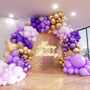 Purple Balloon Arch Kit,153Pcs Different Sizes inch Lavender Metallic Purple and Gold Balloons and Confetti Party Balloon Garland Kit for Women Birthday Shower Wedding Party Decorations