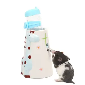 Hamster Water Bottle Small Animal Standing Dispenser Ceramic Base Cage Hanging Feeding Bottles Auto for Guinea Pig Squirrel Rabbit Hedgehog (Blue)