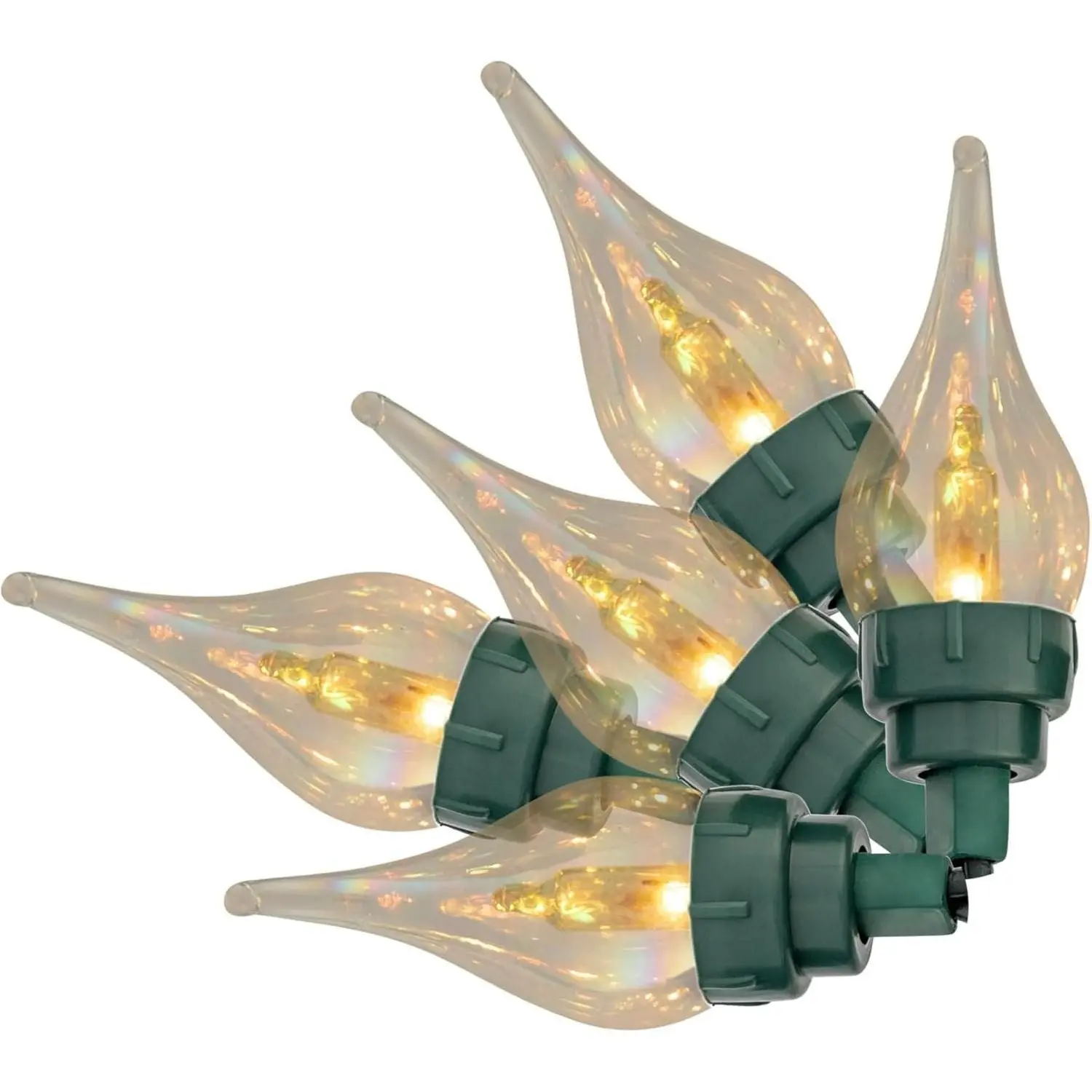 Shimmering Twinkle Flame Tip Christmas Light Set - 50 Mini Bulbs with Teardrop Covers, 8 Twinkling, 15.5ft String, Fuses, Indoor-Outdoors, Wall Hanging, Bonfire Decoration, Holiday Home Festive Decor