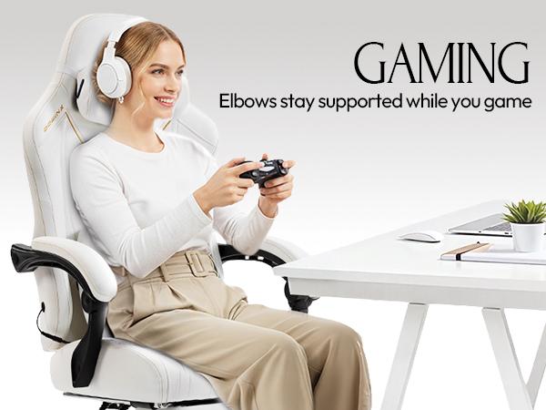 Dowinx Gaming Video Gaming Chair with Shiatsu Neck Massage and Lumbar Support Big and Tall Home Office High Back Recliner Height Adjustable Ergonomic Comfy Leather Computer Desk Chair