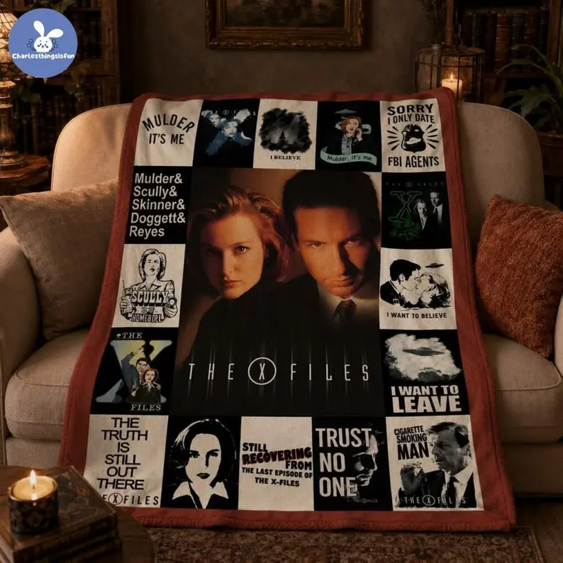 The X-Files Inspired Fleece Blanket, I Want To Believe Sci-Fi Throw, Mulder Scully Inspired Blanket, Retro TV Fan Gift, Cozy Christmas Decor