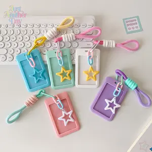 Cute Star ID Badge Holder with Wrist Lanyard Kawaii Retractable Card Holder with Star Charm for Student ID, Work Badge and Bus Card