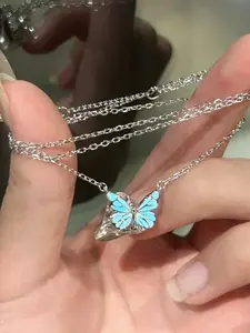 Night Glow Butterfly Necklace Design, High-End Blue Glowing Dynamic Butterfly Necklace for Women, Forest Style Aurora Clavicle Chain, Jewelry Design