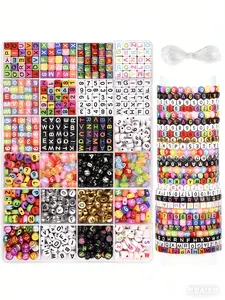 Acrylic Letter Beads Bracelet Making Kit, Colorful Square Round Alphabet Beads Jewelry Set, Crystal Elastic String, Large Storage Box Included