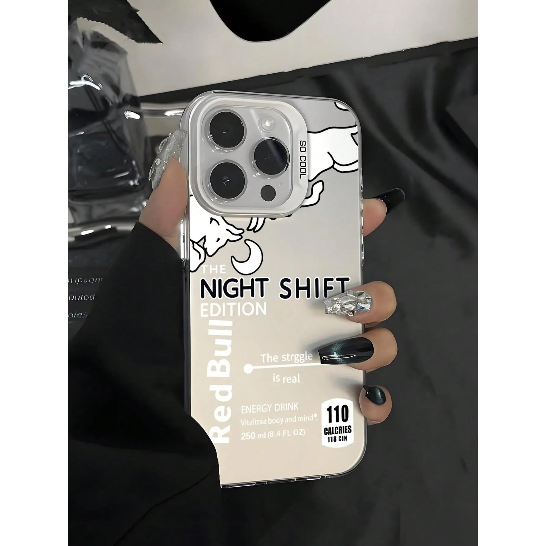 A night shift edition Bull phone case, a fun caffeine gift for night shift workers, compatible with iPhone 17/16/15/14/13/12/11/X/XS/XSMAX/XR/16E/7P/8P/17E, stylish shockproof protective case, suitable as a holiday gift for friends, family, or yourself.,,