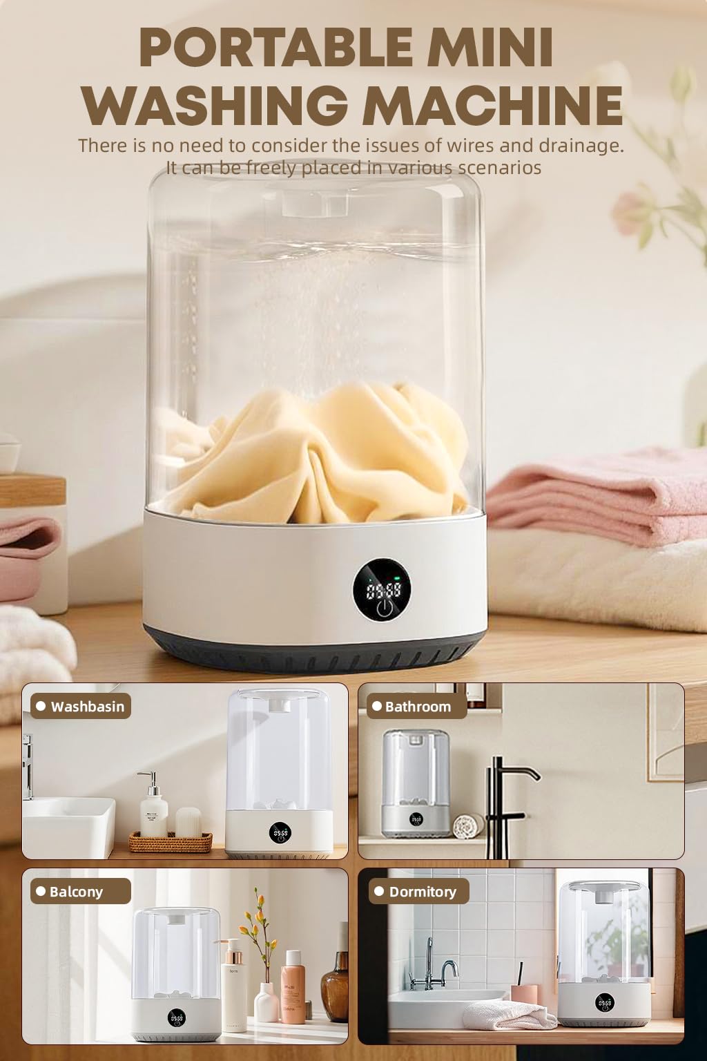 Ormos X3 Portable Mini Washing Machine, 6L Washing Machine Cleaning for Underwear, Rechargeable Cordless Compact Washerfor Singles, Apartments RV, USB Charging Compact Underwear Laundry Washer