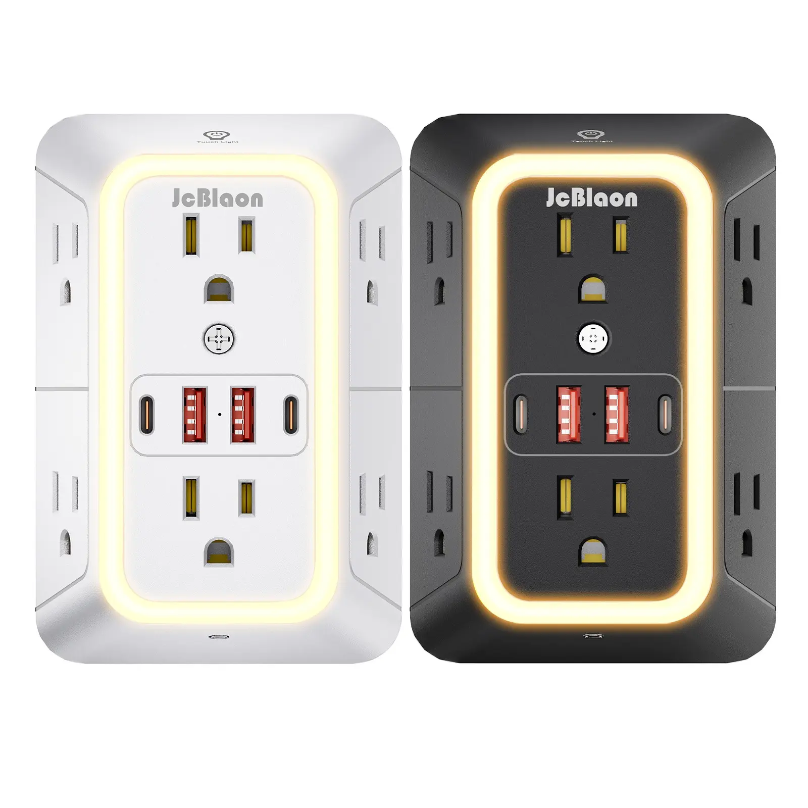 2 Pack Wall Outlet Extender with Night Light, 6 AC Outlets 4 USB Charging Ports, USB Socket, Multiple Sockets, Multiple Outlets Plugs, 1050J Surge Protector Power Strip, Multi Plug Outlet Adapter, Power Socket Expander for Home, Travel, Office