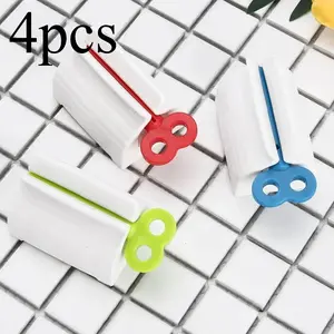 4pcs Rolling Tube Toothpaste Squeezer, Toothpaste Seat Holder Stand, Rotate Toothpaste Dispenser for Bathroom
