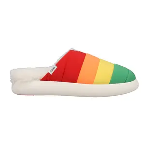 TOMS Womens Alpargata Rainbow Fuzzy Mallow Mules Flats Casual - Multi, White