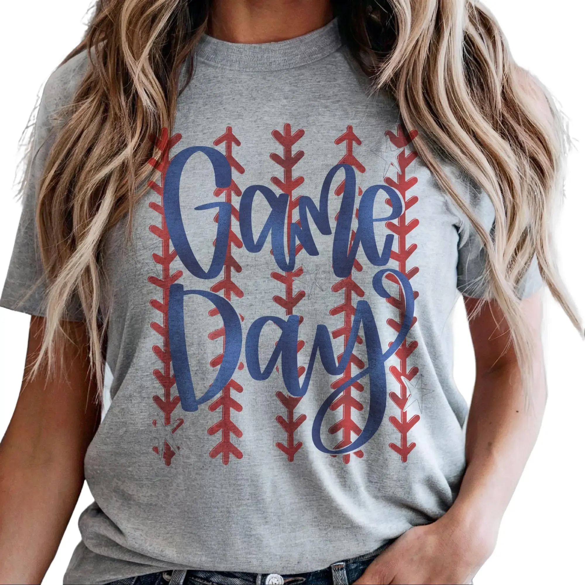 Vintage Baseball Tees Retro Game Day Sports Stitch Sweatshirt Sports Mom Tshirts Baseball Ball Field Sports T-Shirt Red Baseball Stitch Pullover Casual Womenswear Sports Sublimation Crewneck