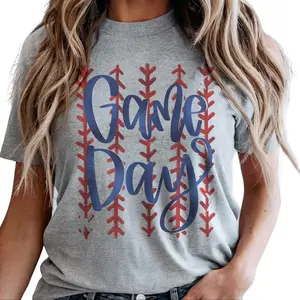 Vintage Baseball Tees Retro Game Day Sports Stitch Sweatshirt Sports Mom Tshirts Baseball Ball Field Sports T-Shirt Red Baseball Stitch Pullover Casual Womenswear Sports Sublimation Crewneck