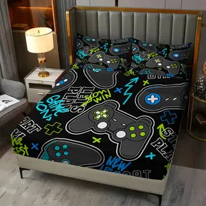 3 Piece Gamer Fitted Sheet Set, 1 Fitted Sheet + 2 Pillowcases, Cool Game Controller Bedding for Boys Teens Gamers, Gaming Room Decor for Kids Bedroom Dorm, Ideal Gift for Video Game Lovers