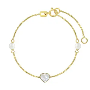 14k Gold 4.5-5.5" Mother of Pearl Heart With Pearls Baby / Toddler / Kids Bracelet