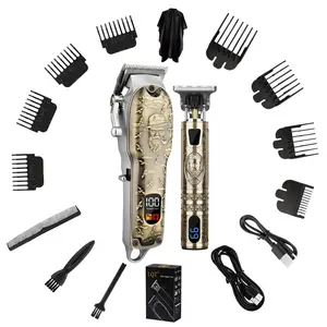 Unisex Haircutting Kit Set, Cordless Rechargeable Trimmer with Digital Display, Vintage Design, Antique Copper Color, Perfect Gift for Men