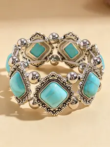 Boho Ethnic Style Alloy Geometric Synthetic Turquoise Stretch Bracelet, Fashionable Chunky Bangles, Perfect for Gifting and Daily Wear, All Seasons Accessory