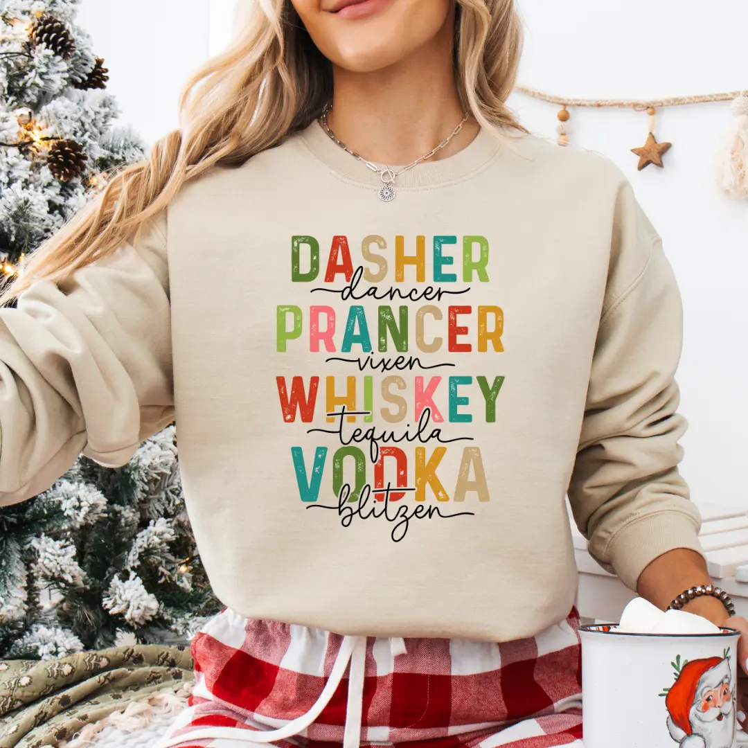 "Dasher, Prancer, Vixen, and Blitzen" Crewneck Sweatshirt and T-shirt