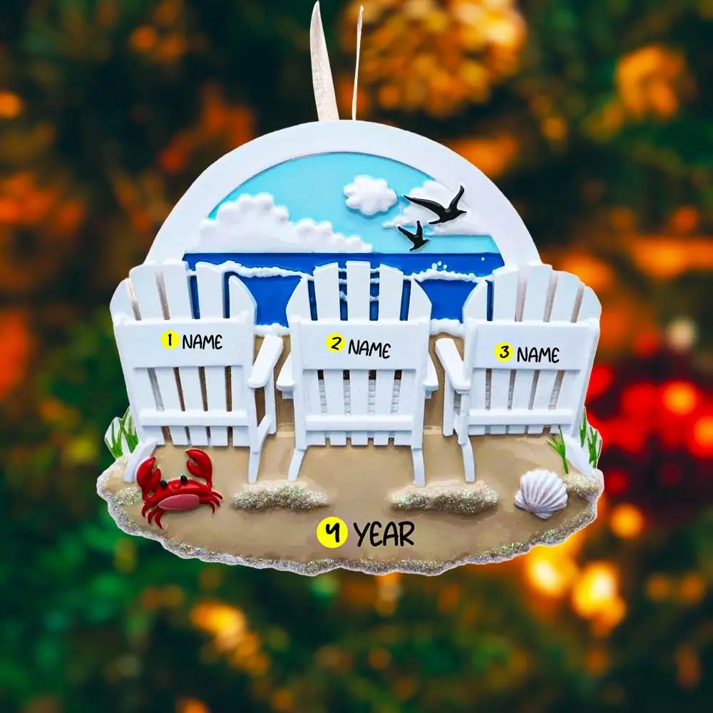 Personalized Beach Family Ornament | Coastal Christmas Gift