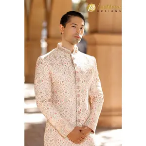 Lushkara Pastel Heritage Sherwani with Floral Embroidery