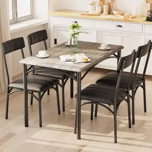 Dining Table Set for 4, Kitchen Table with Upholstered Chairs for 4, 5 Piece Rectangular Kitchen Table and Chairs Set, for Small Space, Apartment, Home, Kitchen, Retro Gray
