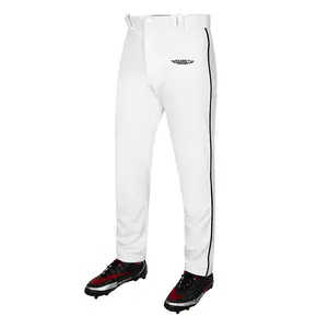 Exxact Sports Home Run Men's Baseball Pants with Piping - Full-Length, Semi-Relaxed Fit, Open-Bottom Adult Baseball Pants - (White/Black Piping)